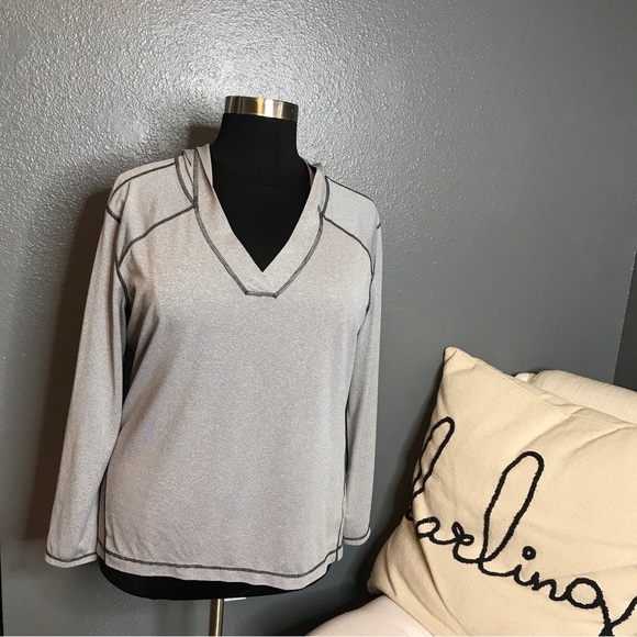 Zella Tops - Zella gray and white striped hooded workout top size 1X